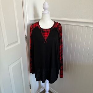 Women’s Red and Black Buffalo Plaid Long sleeved Crew Neck Shirt size 2XL